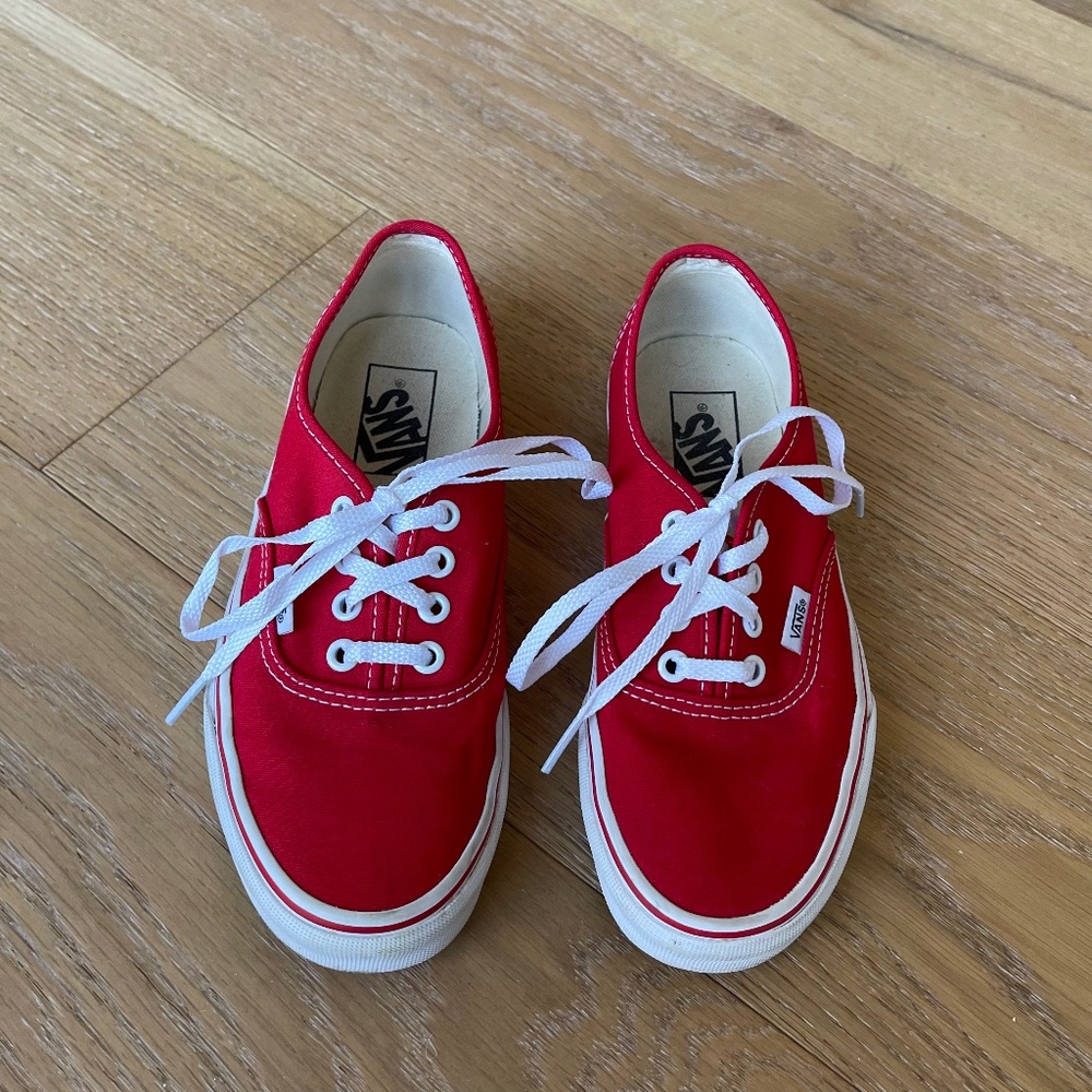 Red Lace-up Low Top Vans